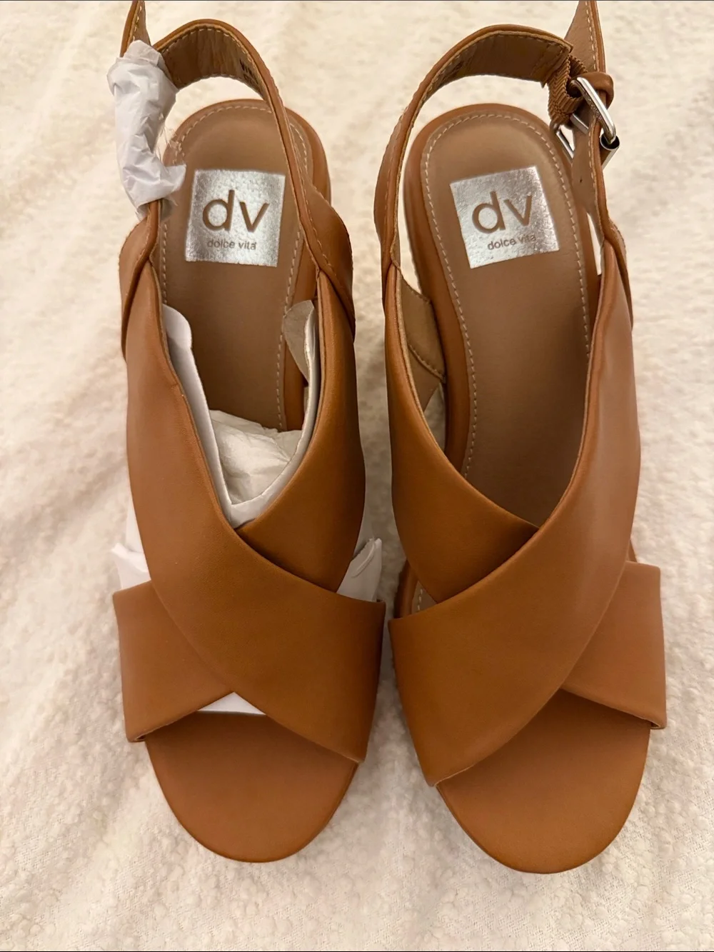 dv by Dolce Vita Tan Leather Crisscross Slingback Sandals